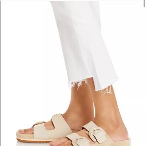 Mother white denim crop step fray jeans